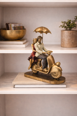 Couple Scooter with Umbrella | Figurine | Romantic Decor | Golden
