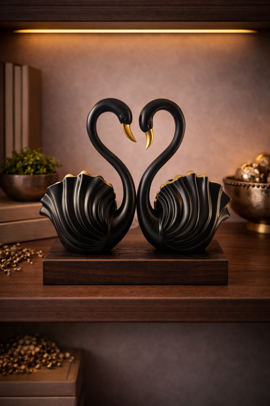 Swan Pair | Figurine | Elegant Decor | Black