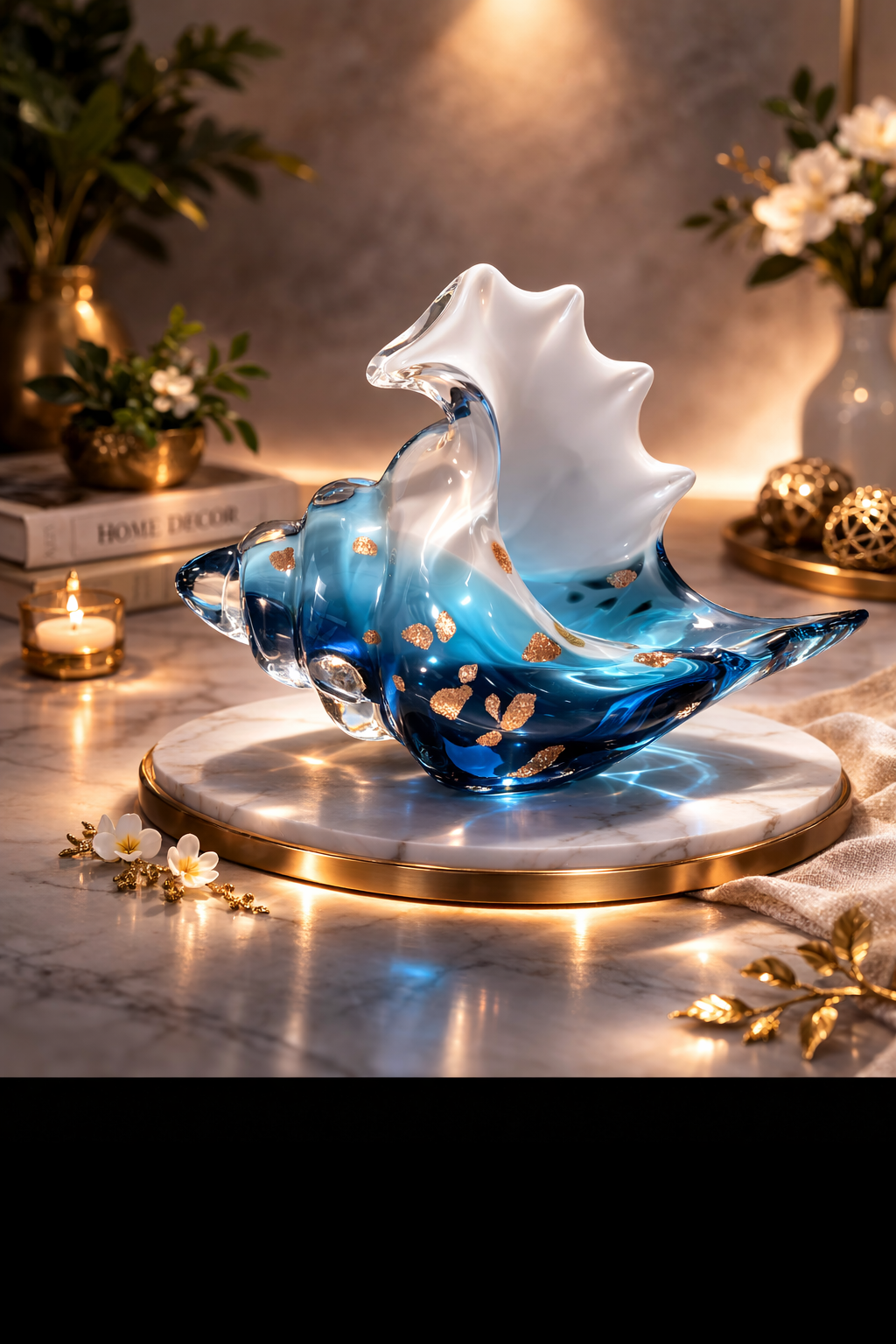Crystal Shankh | Showpiece | Spiritual Decor | Blue