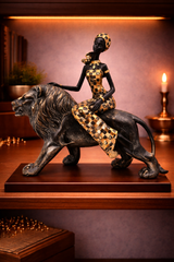 African Lady with Lion | Figurine | Ethnic Decor | Classic