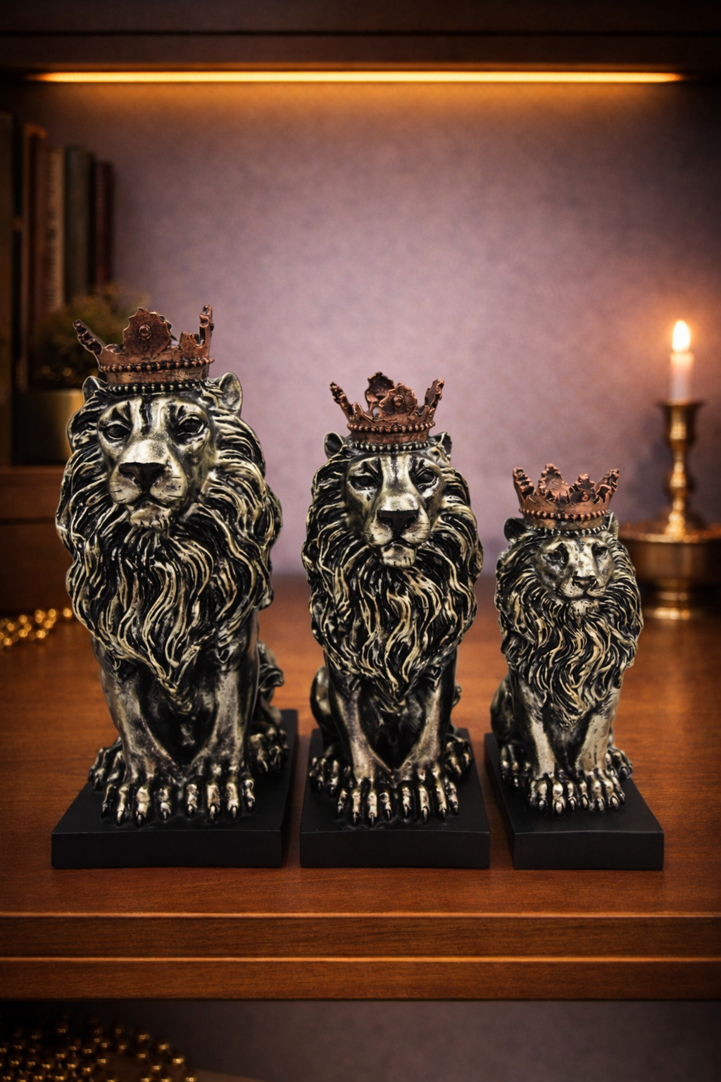 Lion Family | Figurine Set | Luxury Decor | Gold Silver
