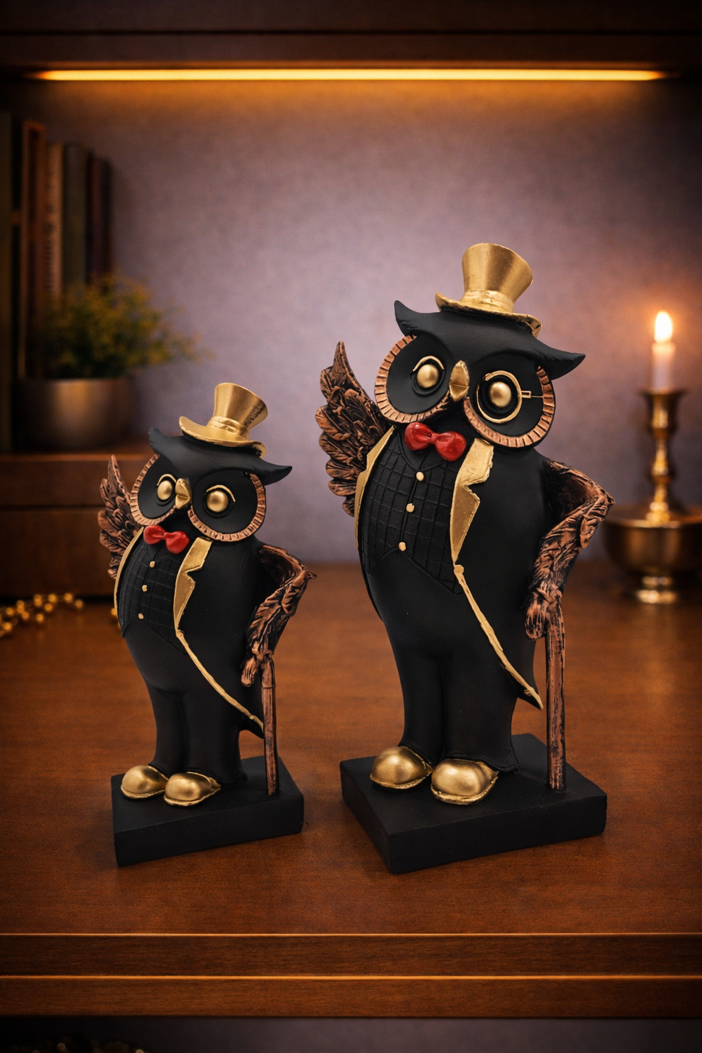 Owl Pair | Figurine Set | Home Decor | Black