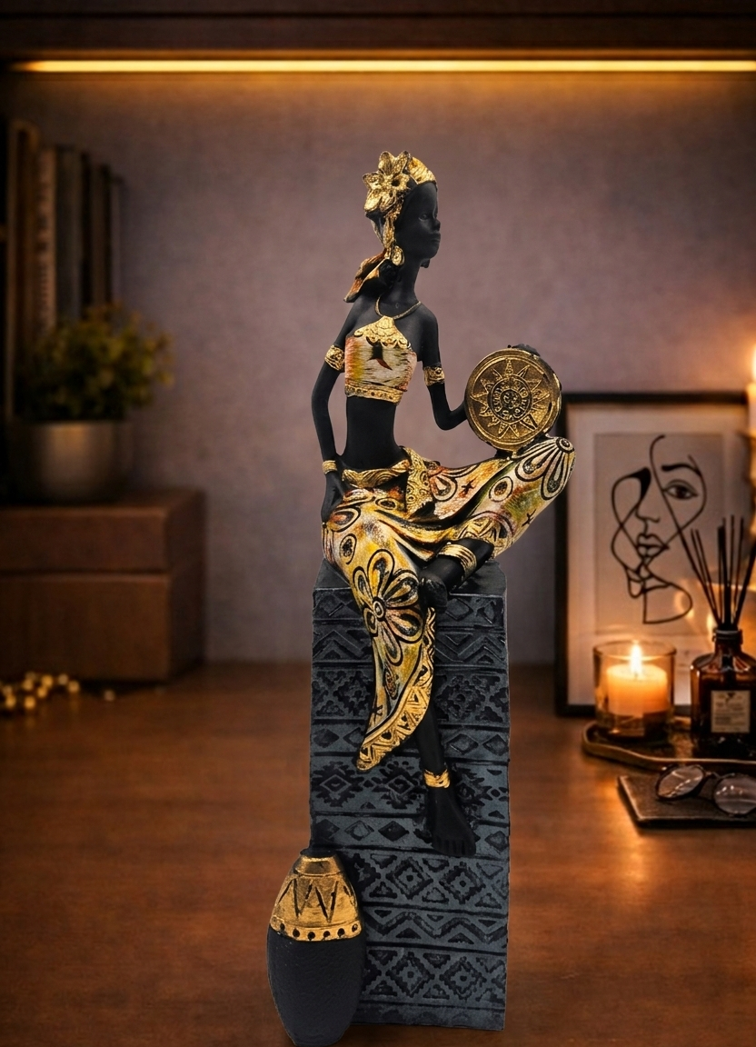 Girl with Drum | Figurine | Ethnic Decor | Left