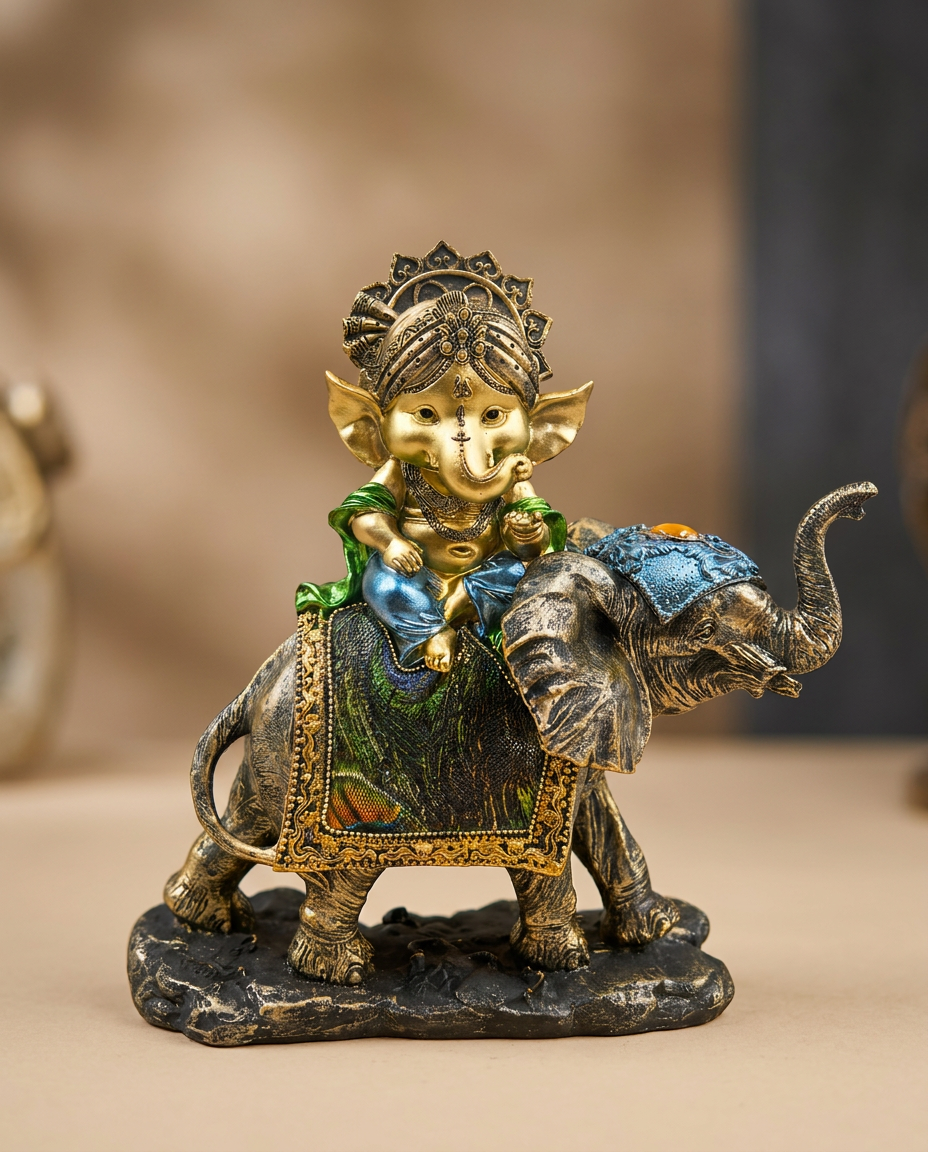 Ganesha on Elephant Face | Idol | Spiritual Decor | Right