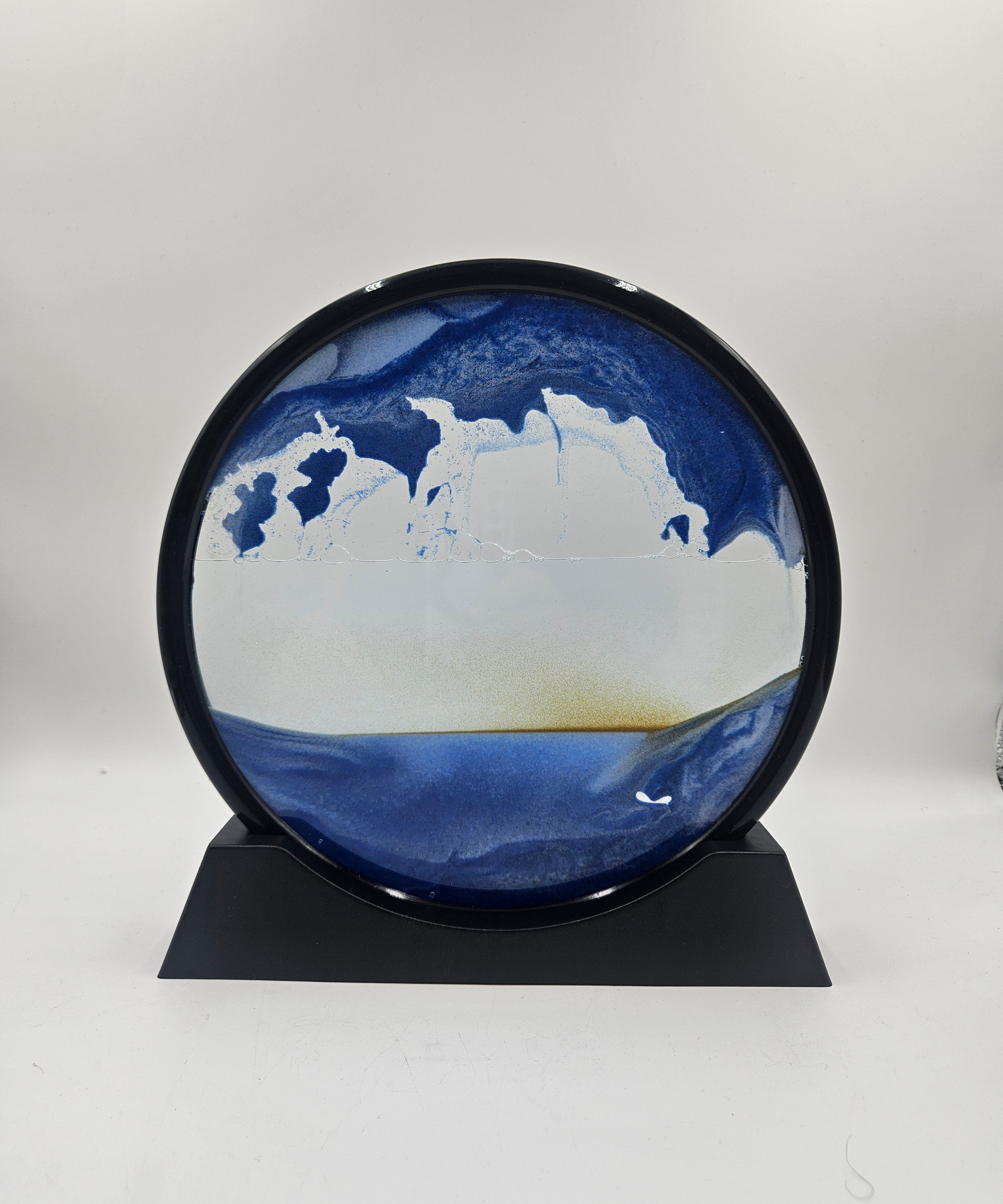 Moving Sand Art Picture in Motion – Round Glass 3D Deep Sea Landscape, Dynamic Flowing Sand Art, Relaxing Desktop & Table Decor
