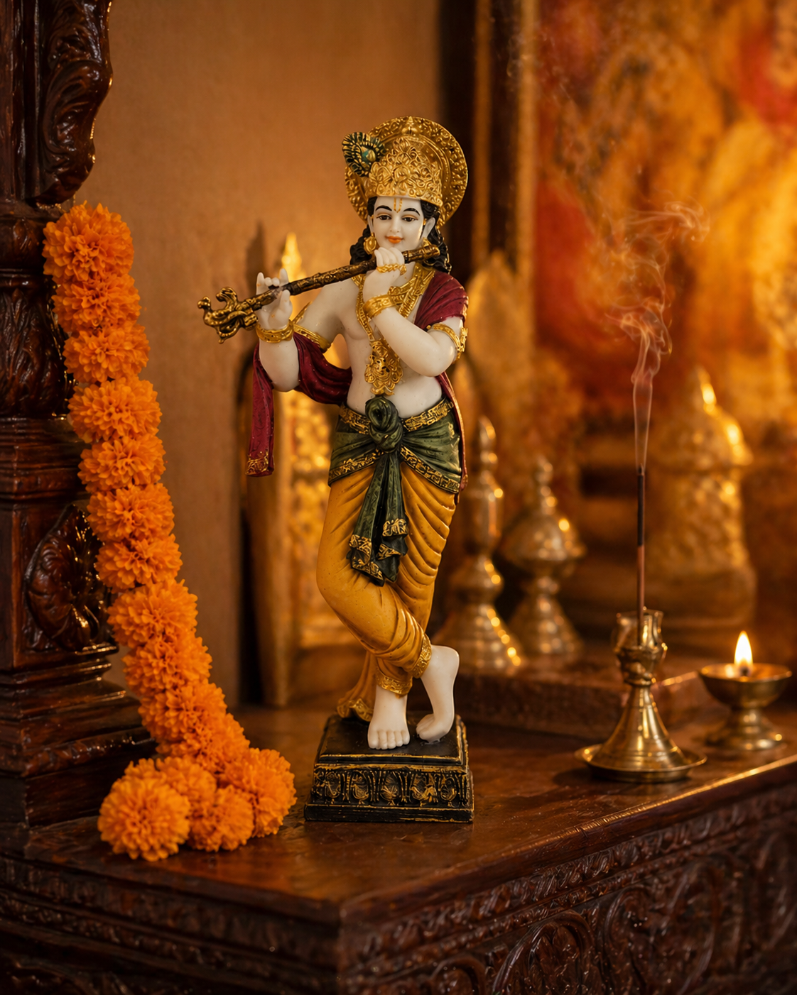 Krishna with Bansuri | Idol | Spiritual Decor | Multicolor