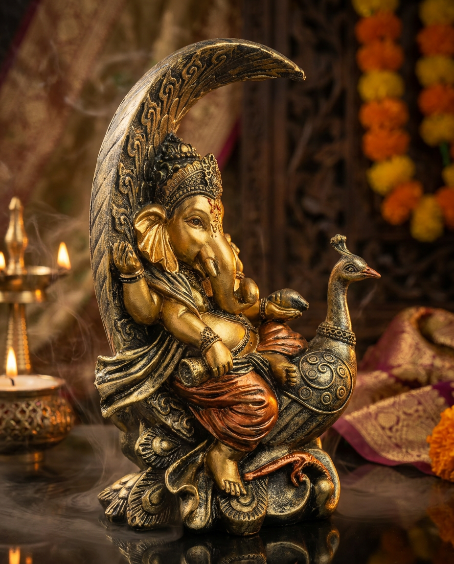 Ganesha on Peacock | Idol | Spiritual Decor | Classic