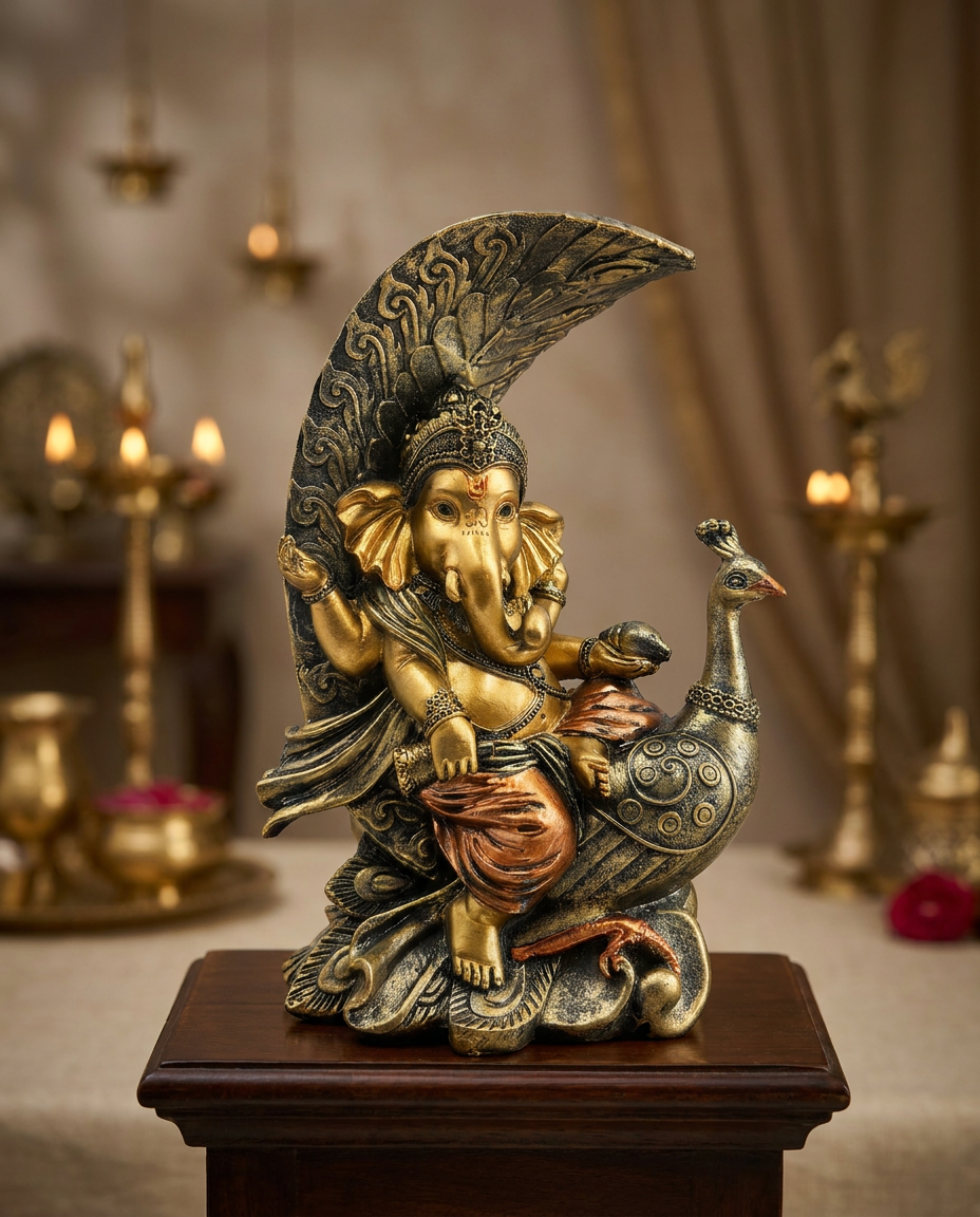 Ganesha on Peacock | Idol | Spiritual Decor | Classic
