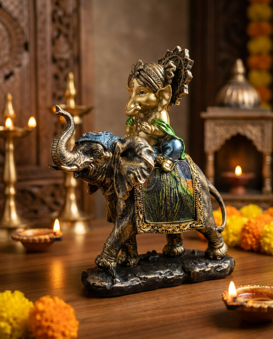 Ganesha on Elephant Face | Idol | Spiritual Decor | Left