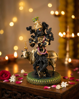 Krishna with Cow | Idol | Spiritual Decor | Black