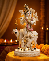 Krishna with Cow | Idol | Spiritual Decor | White