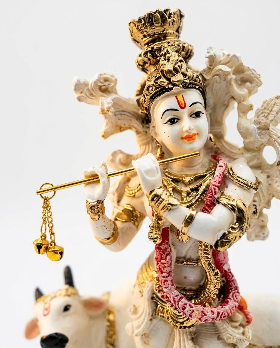 Krishna with Cow | Idol | Spiritual Decor | White