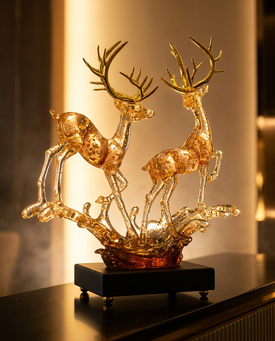 Luxury Crystal Deer Pair Figurines | Premium Home & Office Decor | Symbol of Grace, Harmony & Prosperity