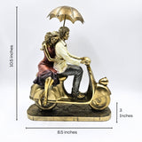 Couple Scooter with Umbrella | Figurine | Romantic Decor | Golden