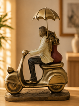 Couple Scooter with Umbrella | Figurine | Romantic Decor | Golden