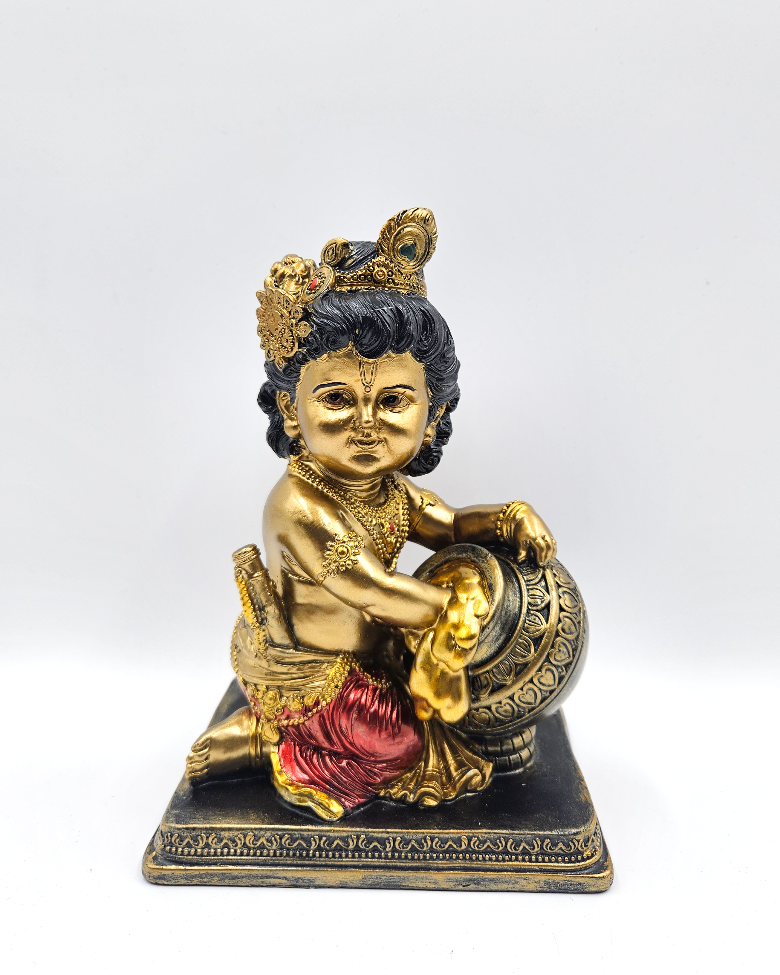 Bal Krishna with Makhan | Idol | Spiritual Decor | Golden Red
