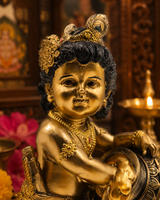 Laddu Gopal with Makhan Murti | Golden Red | Symbol of Joy, Prosperity & Divine Blessings