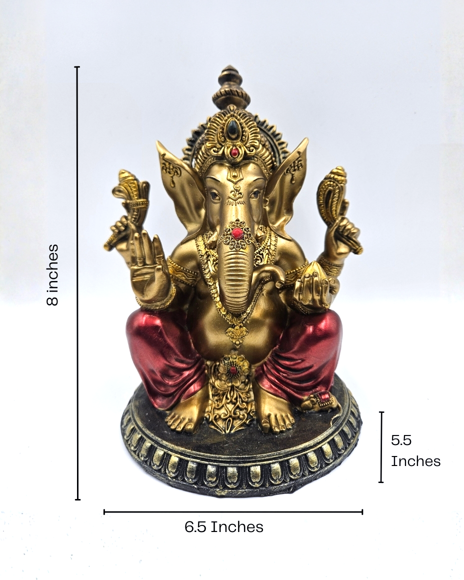 Ganesha | Idol | Spiritual Decor | Golden Red