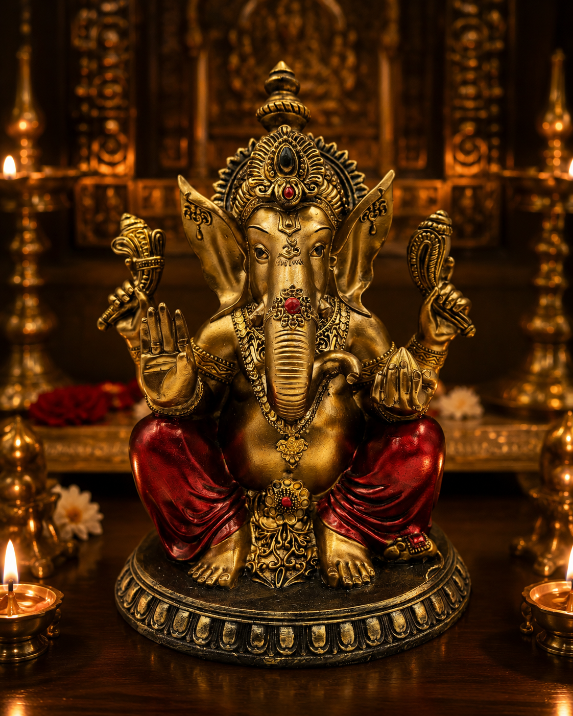 Ganesha | Idol | Spiritual Decor | Golden Red