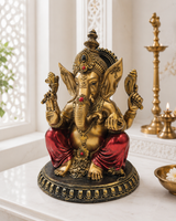 Ganesha | Idol | Spiritual Decor | Golden Red