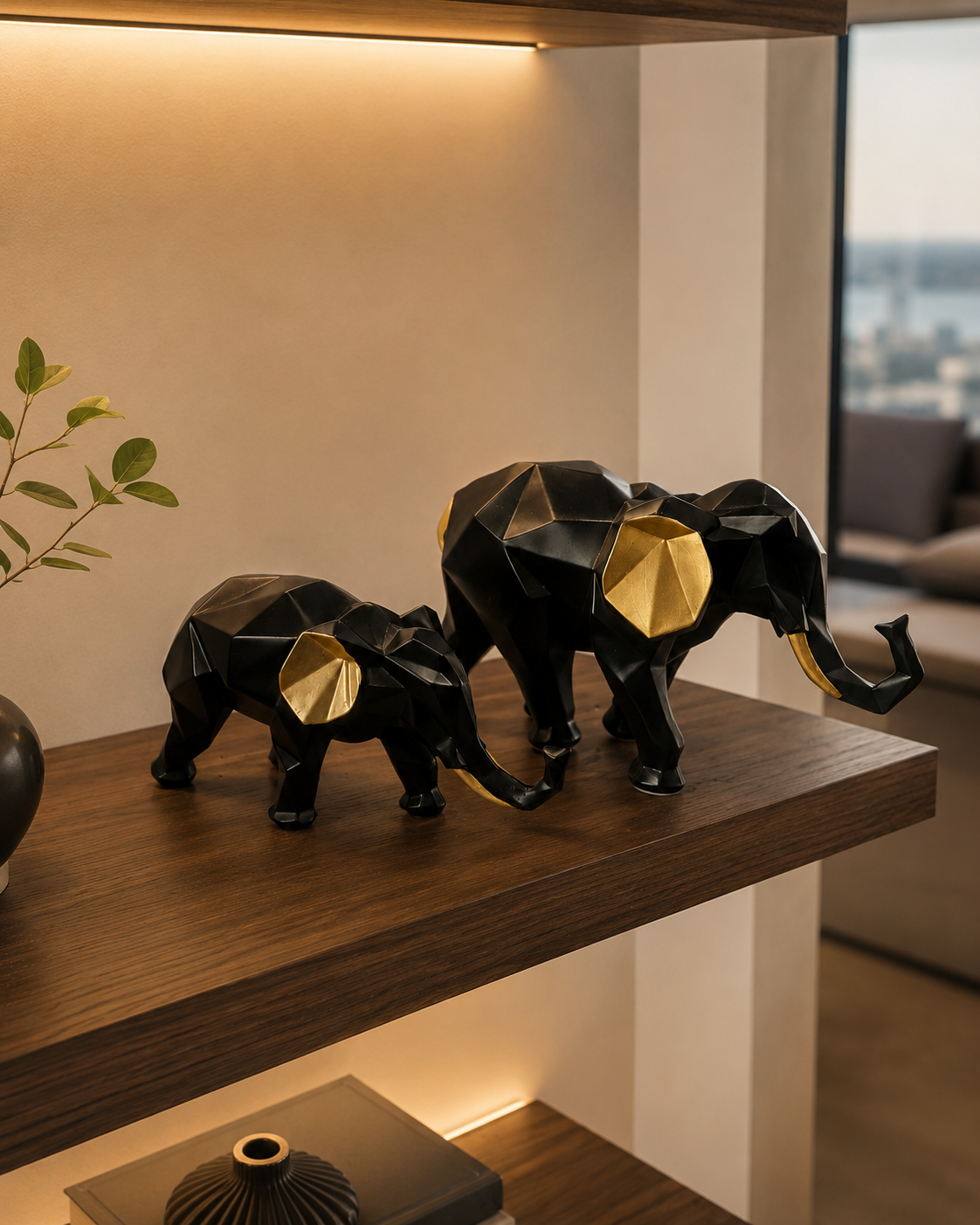 Elephant Pair | Figurine | Home Decor | Black Gold