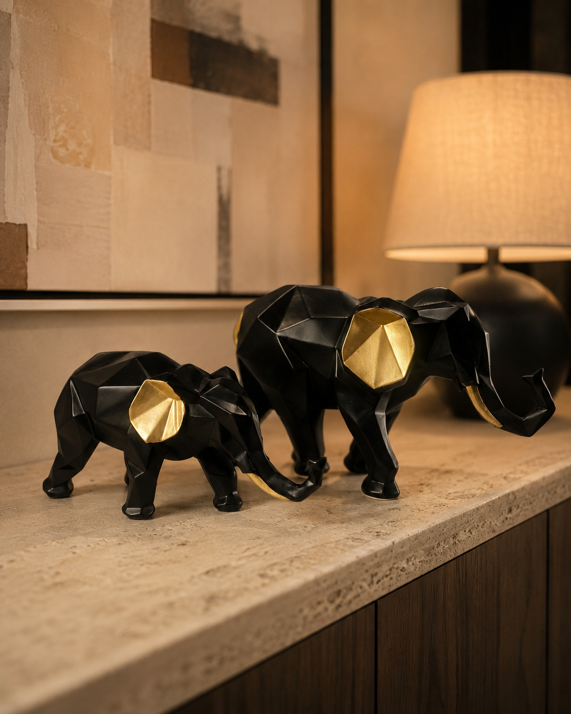 Elephant Pair | Figurine | Home Decor | Black Gold
