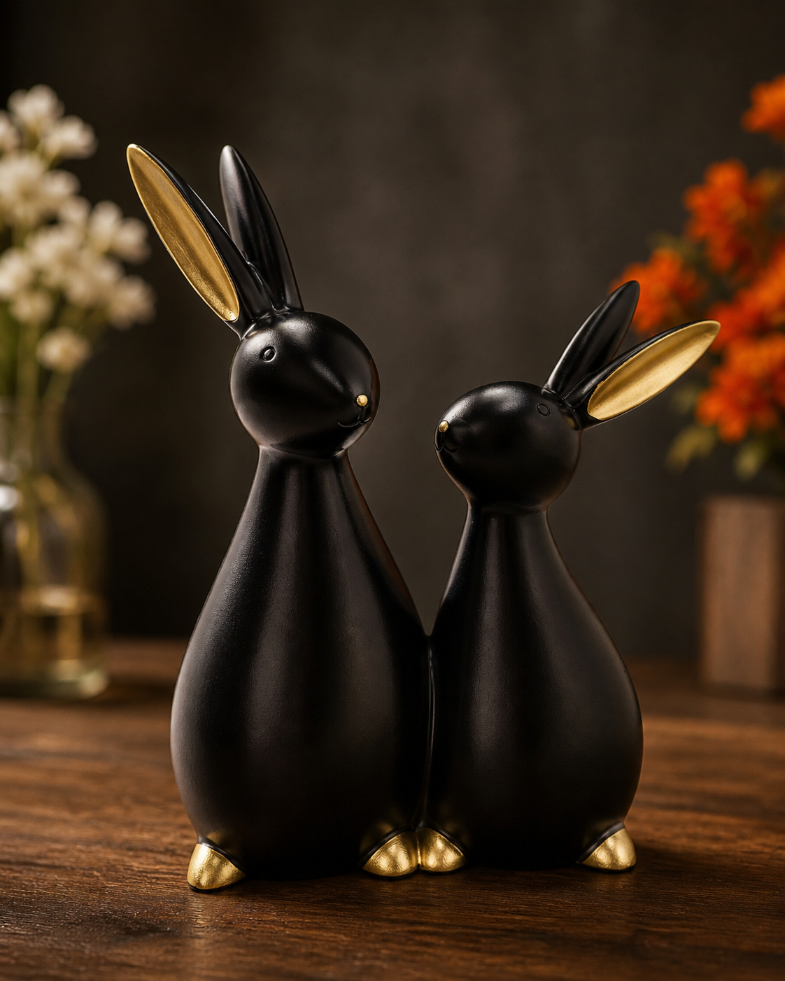 Rabbit Pair | Showpiece | Home Decor Accent | Black