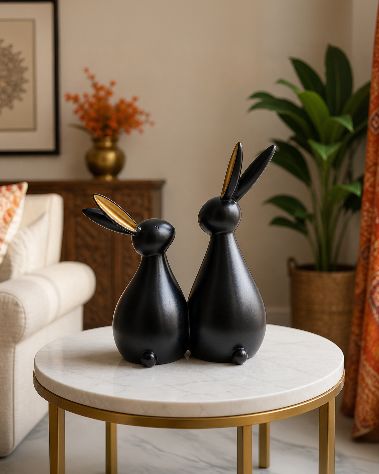 Rabbit Pair | Showpiece | Home Decor Accent | Black