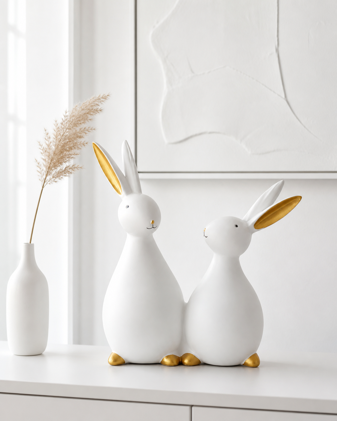 Rabbit Pair | Figurine | Home Decor Accent | White