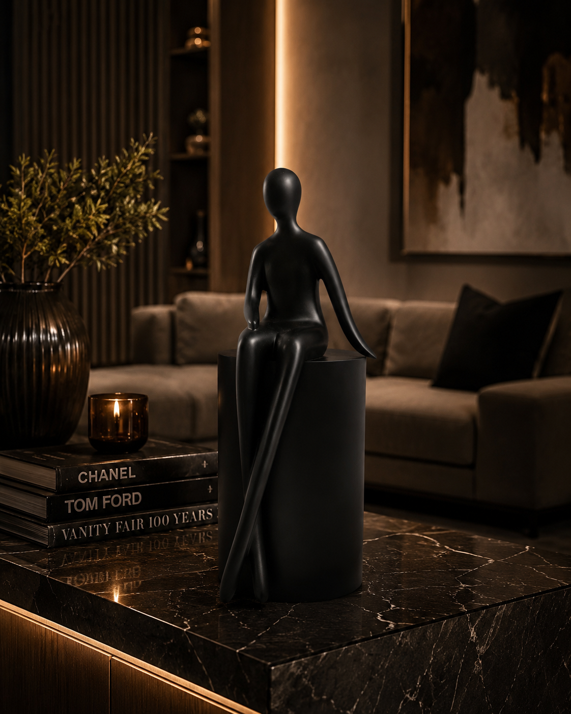 Man Sitting | Figurine | Modern Decor | Black