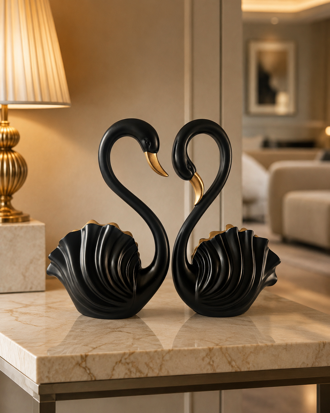 Swan Pair | Figurine | Elegant Decor | Black