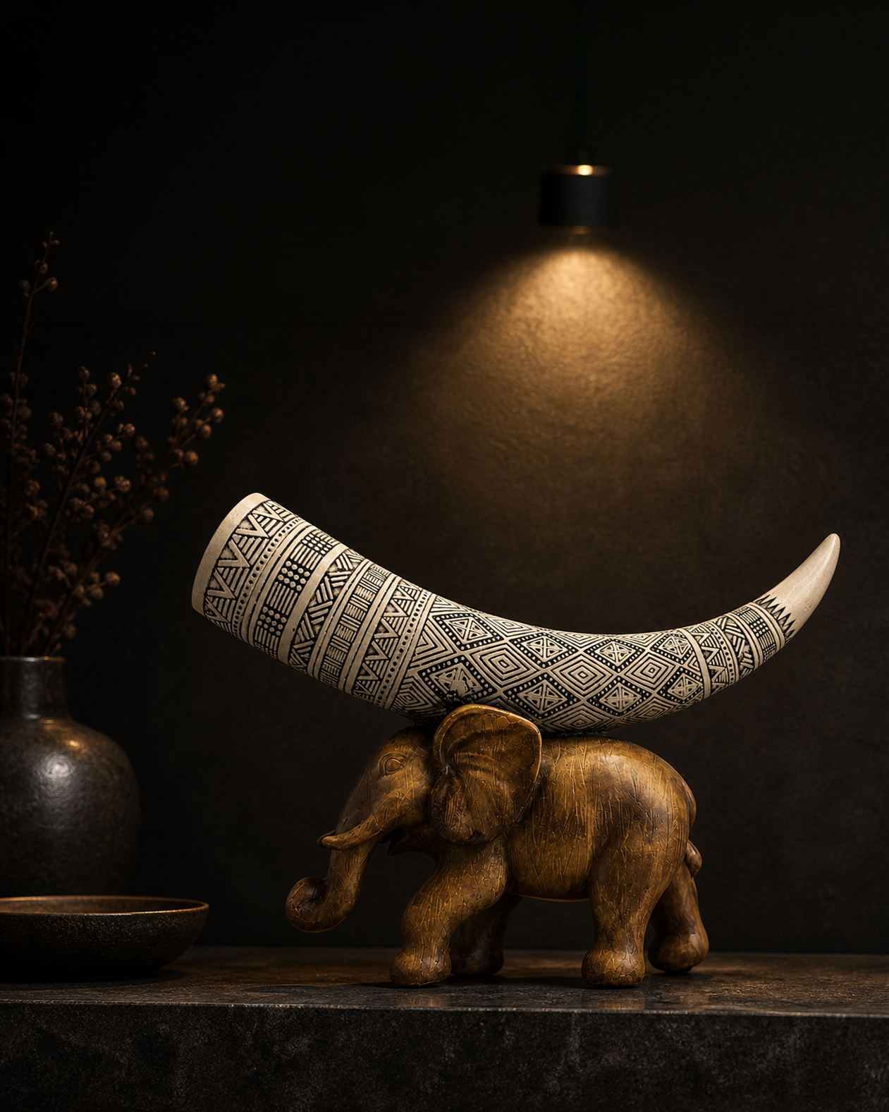 Elephant with Tusks | Statue | Traditional Decor | Premium