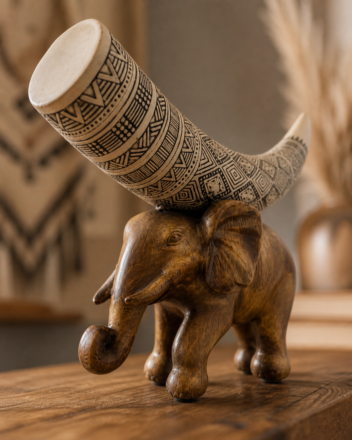 Elephant with Tusks | Statue | Traditional Decor | Premium