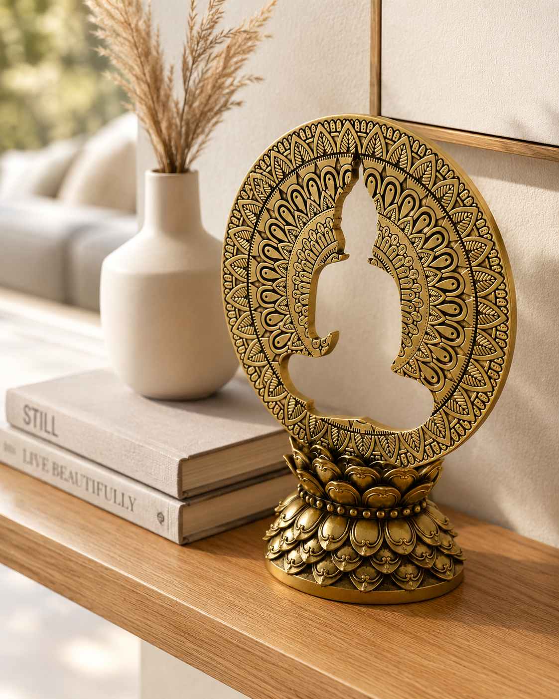 Hollow Buddha | Statue | Meditation Decor | Golden