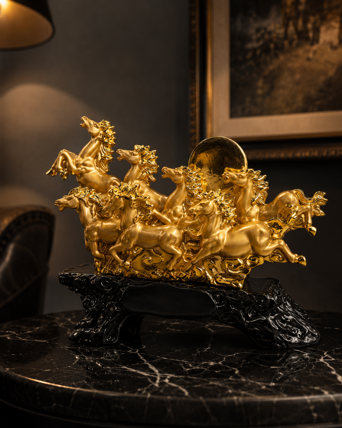7 Running Horses | Statue | Vastu Decor | Golden