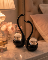 Swan Pair with Crystal Ball | Showpiece | Luxury Decor | Black