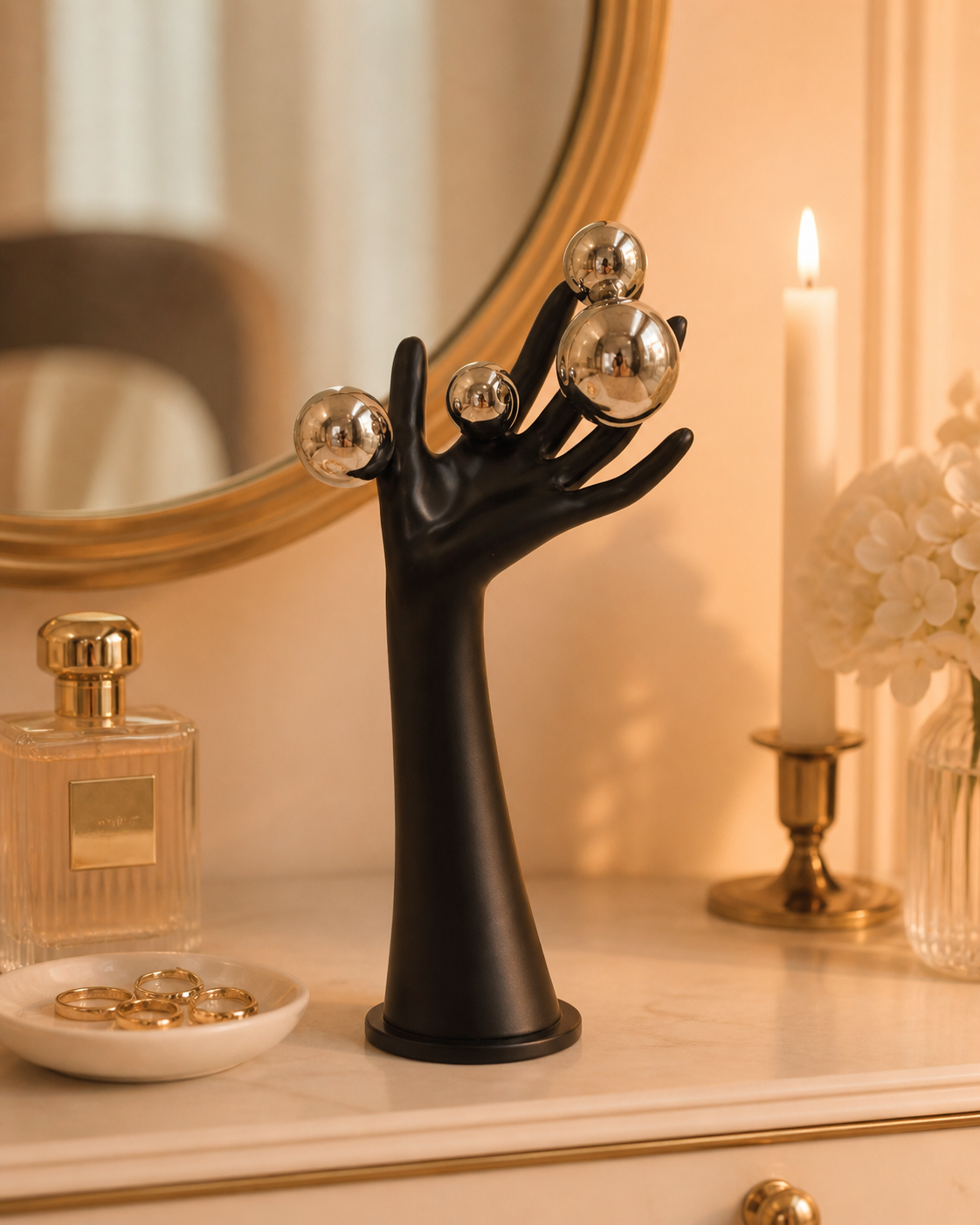 Hand with Balls | Sculpture | Modern Decor | Black