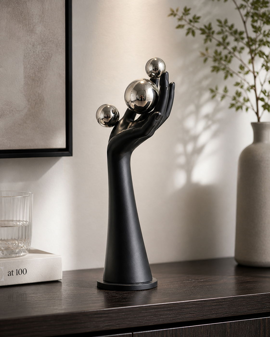 Hand with Balls | Sculpture | Modern Decor | Black