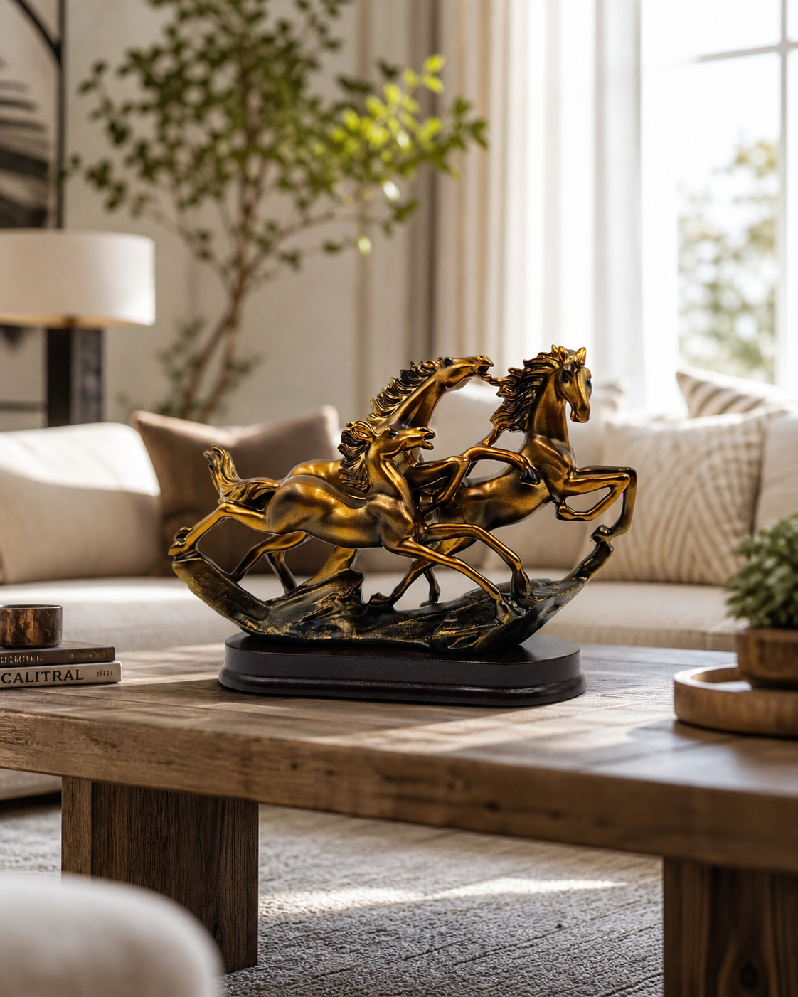 3 Running Horses | Showpiece | Vastu Home Decor | Golden