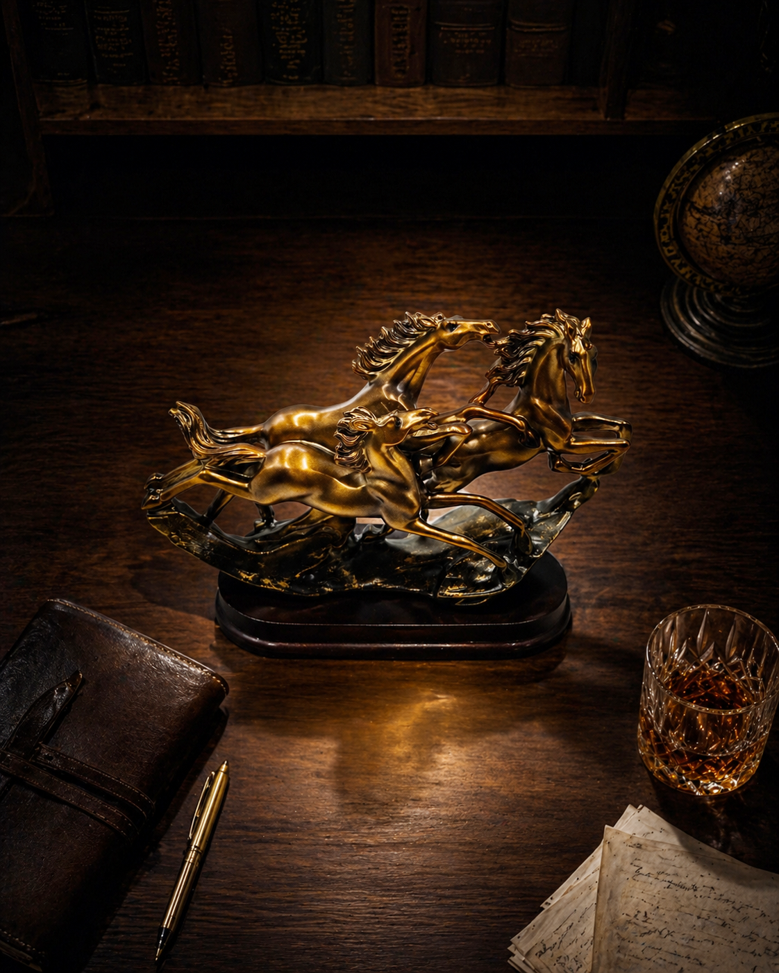 3 Running Horses | Showpiece | Vastu Home Decor | Golden