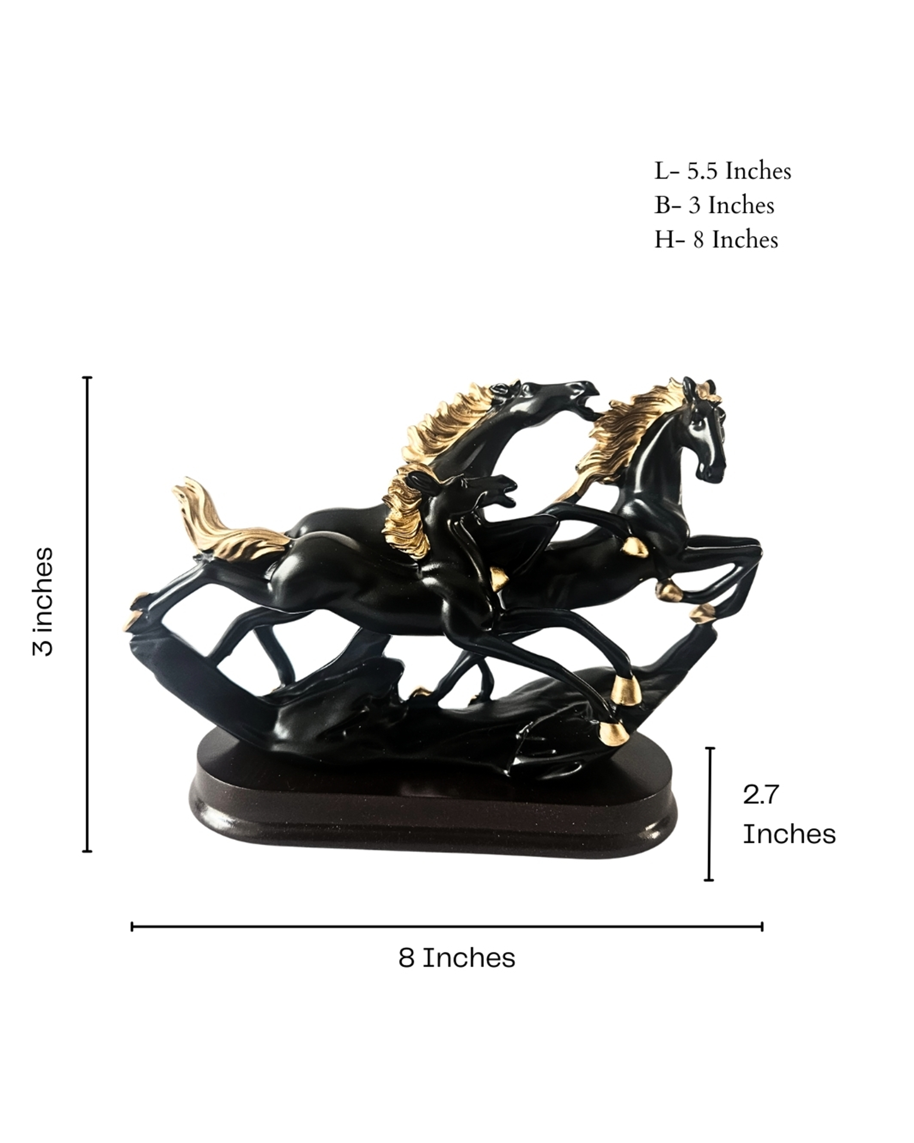 3 Running Horses | Sculpture | Modern Home Decor | Black