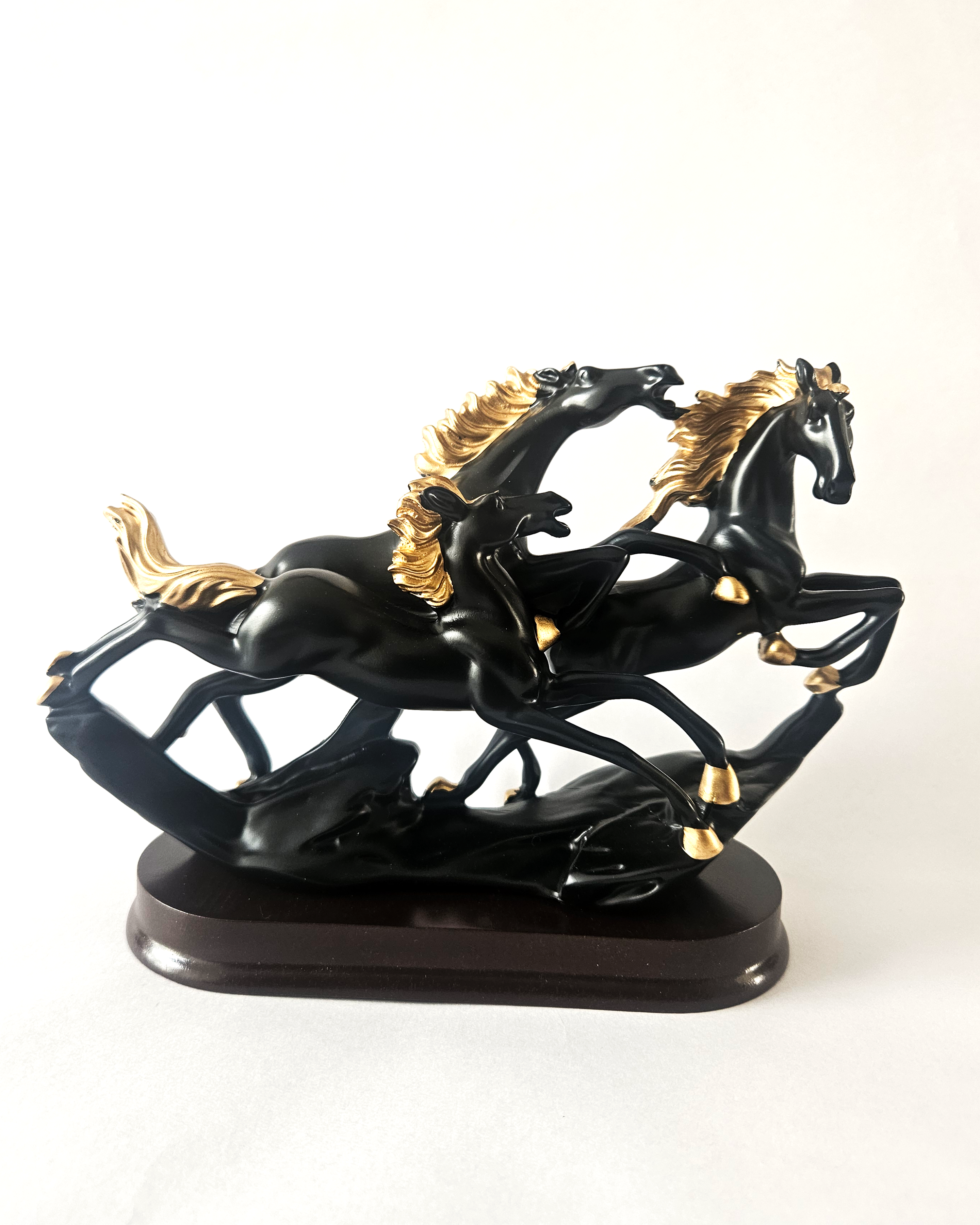 3 Running Horses | Sculpture | Modern Home Decor | Black