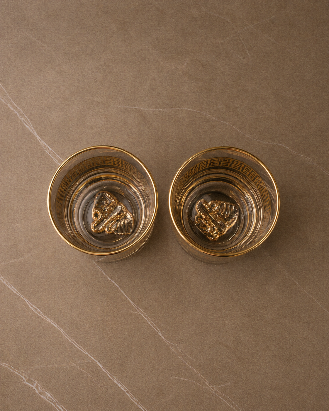 Designer Whiskey Glass Set of 6 | Elephant Base DOF Tumblers | 320 ml | Gold