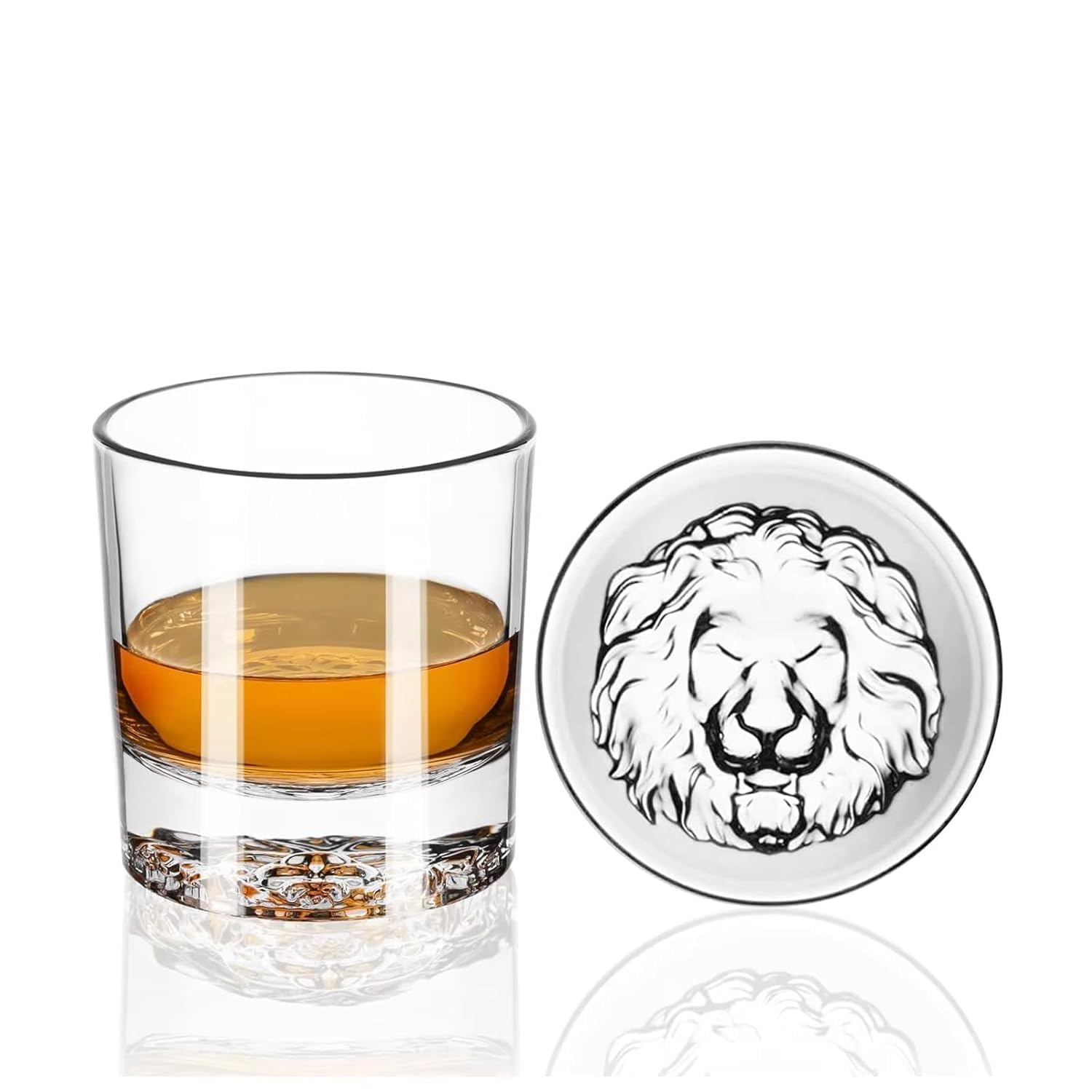 Royal Lion Base Whiskey Glasses - Premium DOF Tumblers (Set of 6) | 320 ml