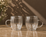 Fluted Double Wall Glass Mug Set | Coffee & Tea Cups| Set of 2