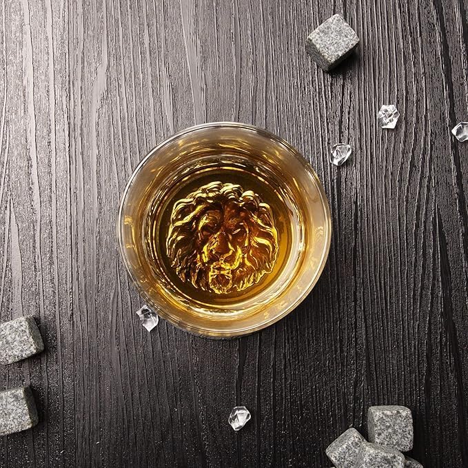 Royal Lion Base Whiskey Glasses - Premium DOF Tumblers (Set of 6) | 320 ml