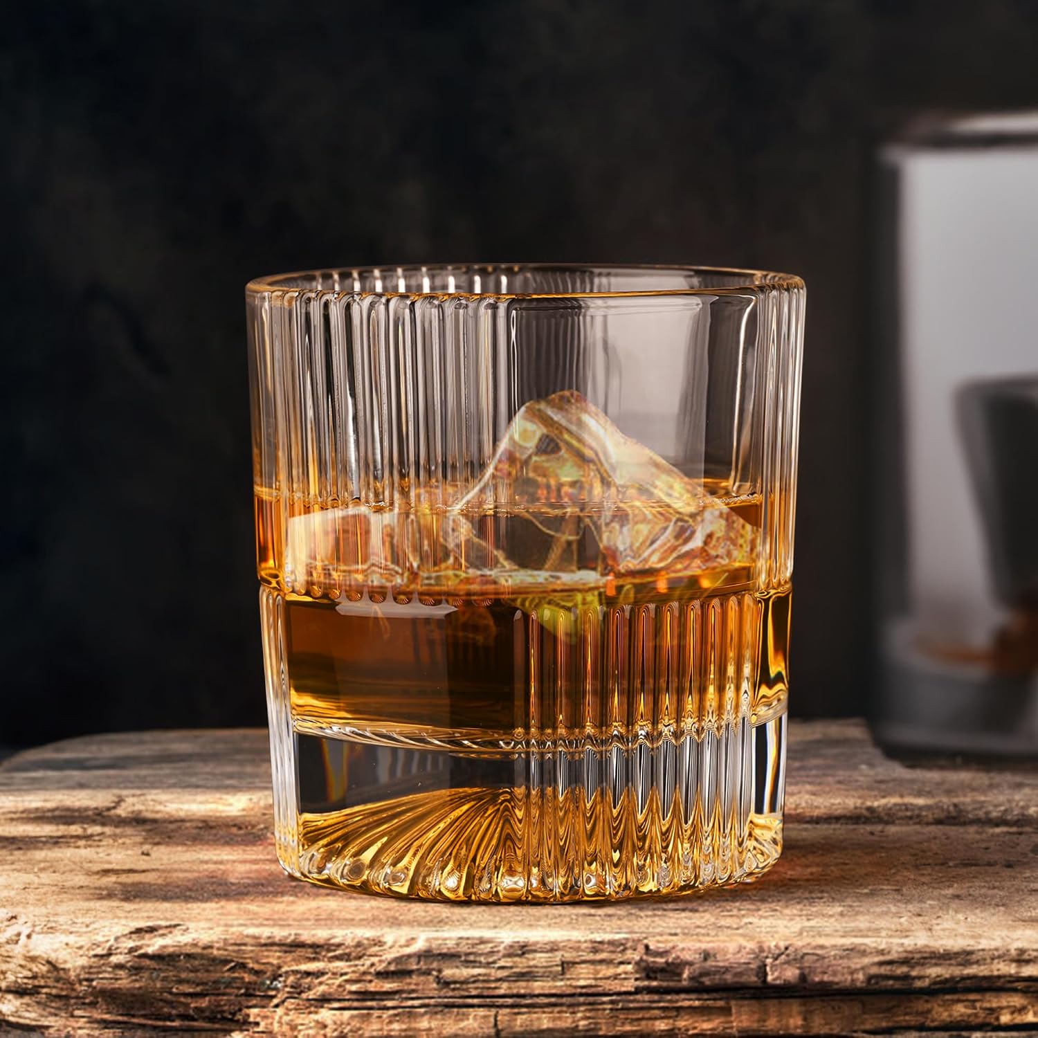 Fluted Whiskey Glass Set of 6 | Sunburst Base | 300 ml