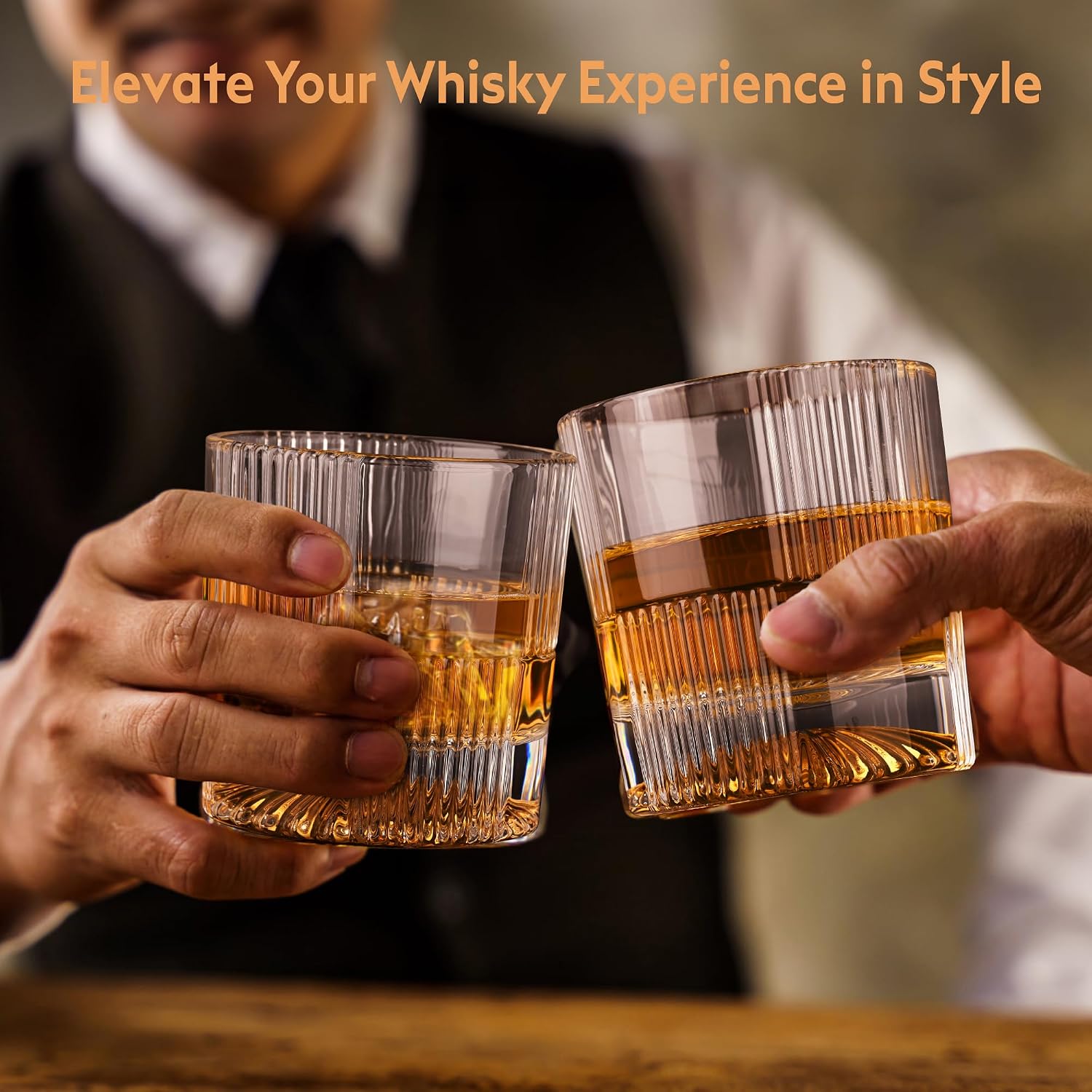 Fluted Whiskey Glass Set of 6 | Sunburst Base | 300 ml