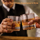 Fluted Whiskey Glass Set of 6 | Sunburst Base | 300 ml