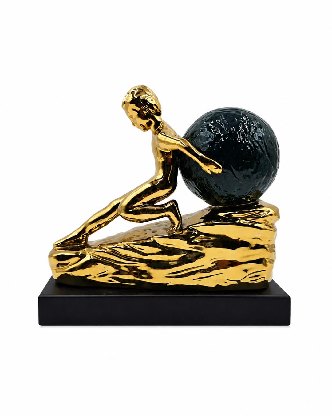 Man with Stone | Figurine | Modern Decor | Golden